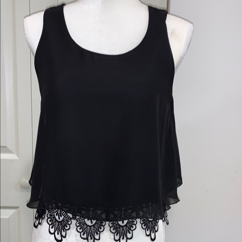 One Story Black Sleeveless Camisole with Lace Trim
